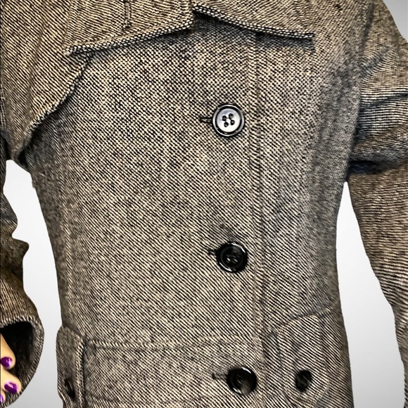 Guess Black and White Tweed Wool Blend Lined Dress Pea Coat Peacoat Sz Large VGC - Picture 2 of 6
